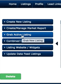 Screenshot of Listings to Leads option for grabbing a listing