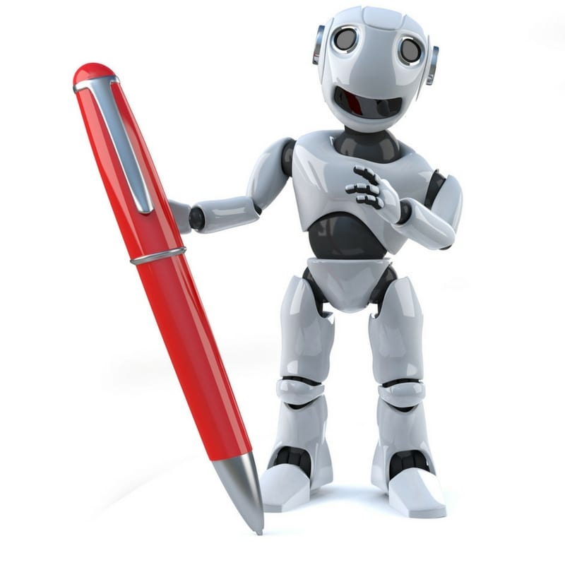 Robot holding a red pen