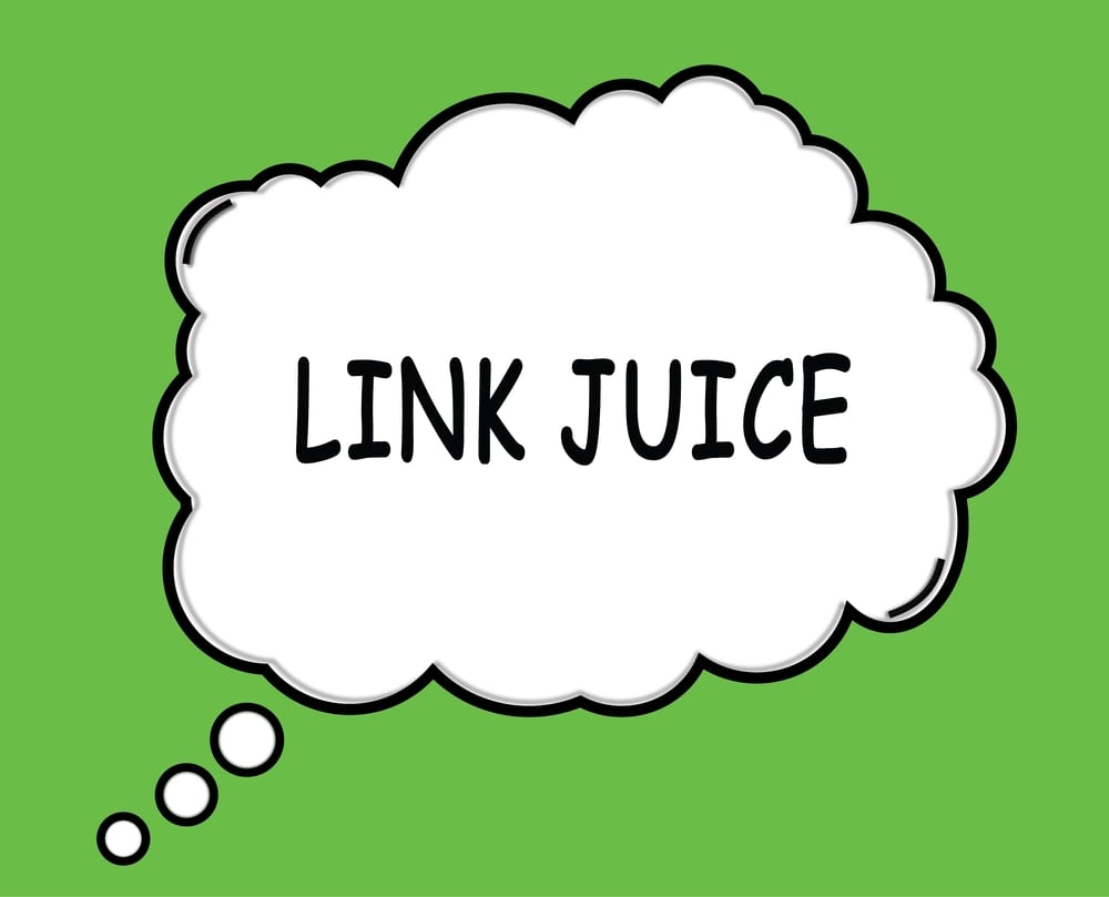 Green background with thought bubble that says, "Link Juice".