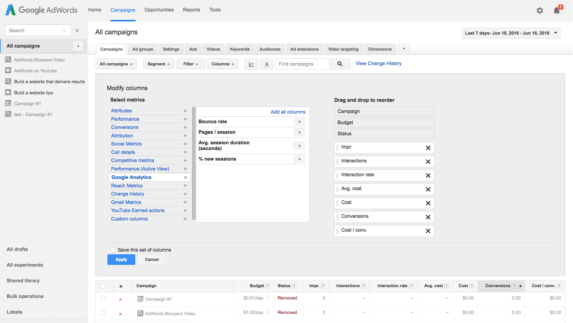 How to Add Analytic Metrics to Google Adwords