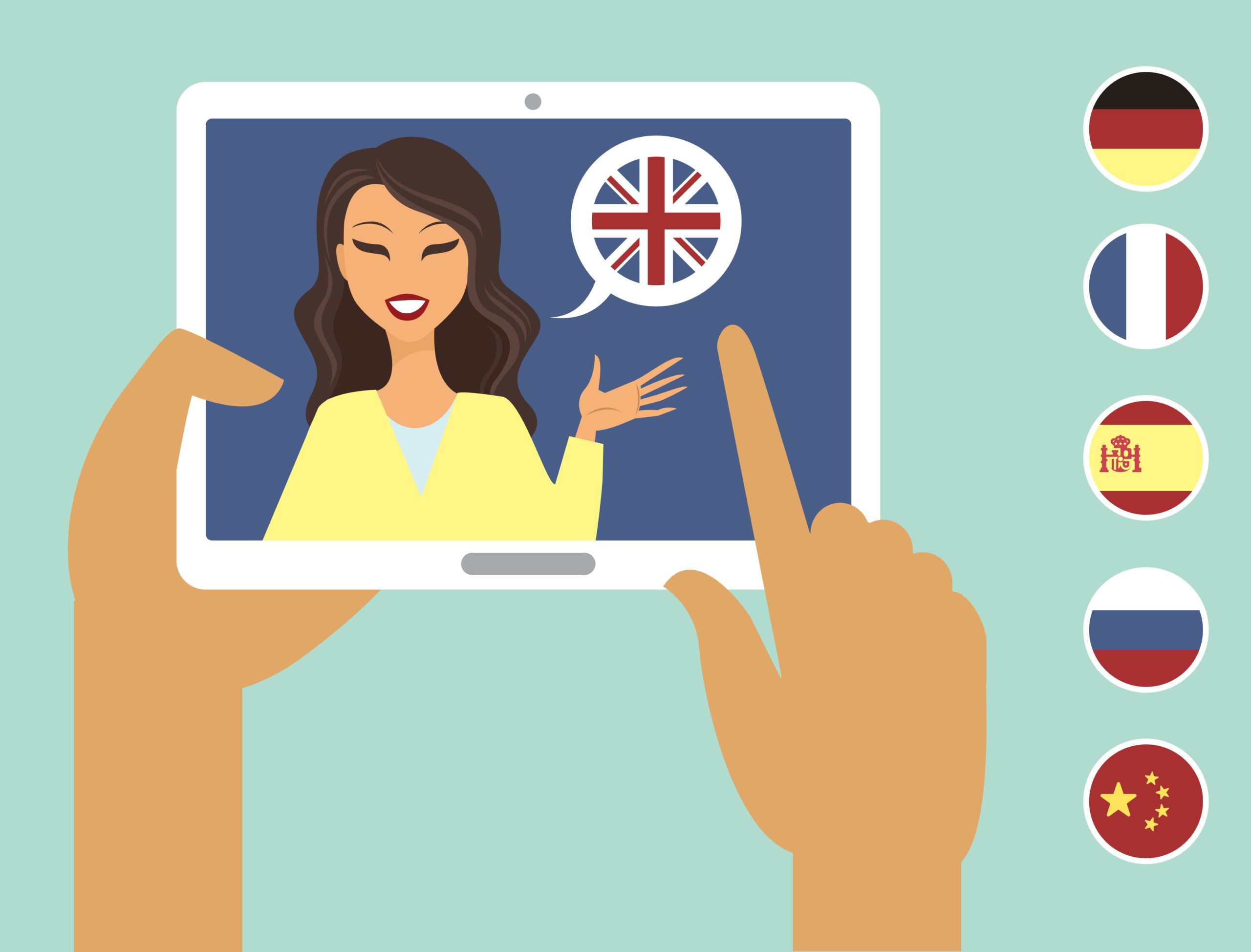 Woman is speaking another language on an ipad with an hreflang attribute