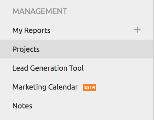 Small box shows side column in semrush that will lead you to the projects section