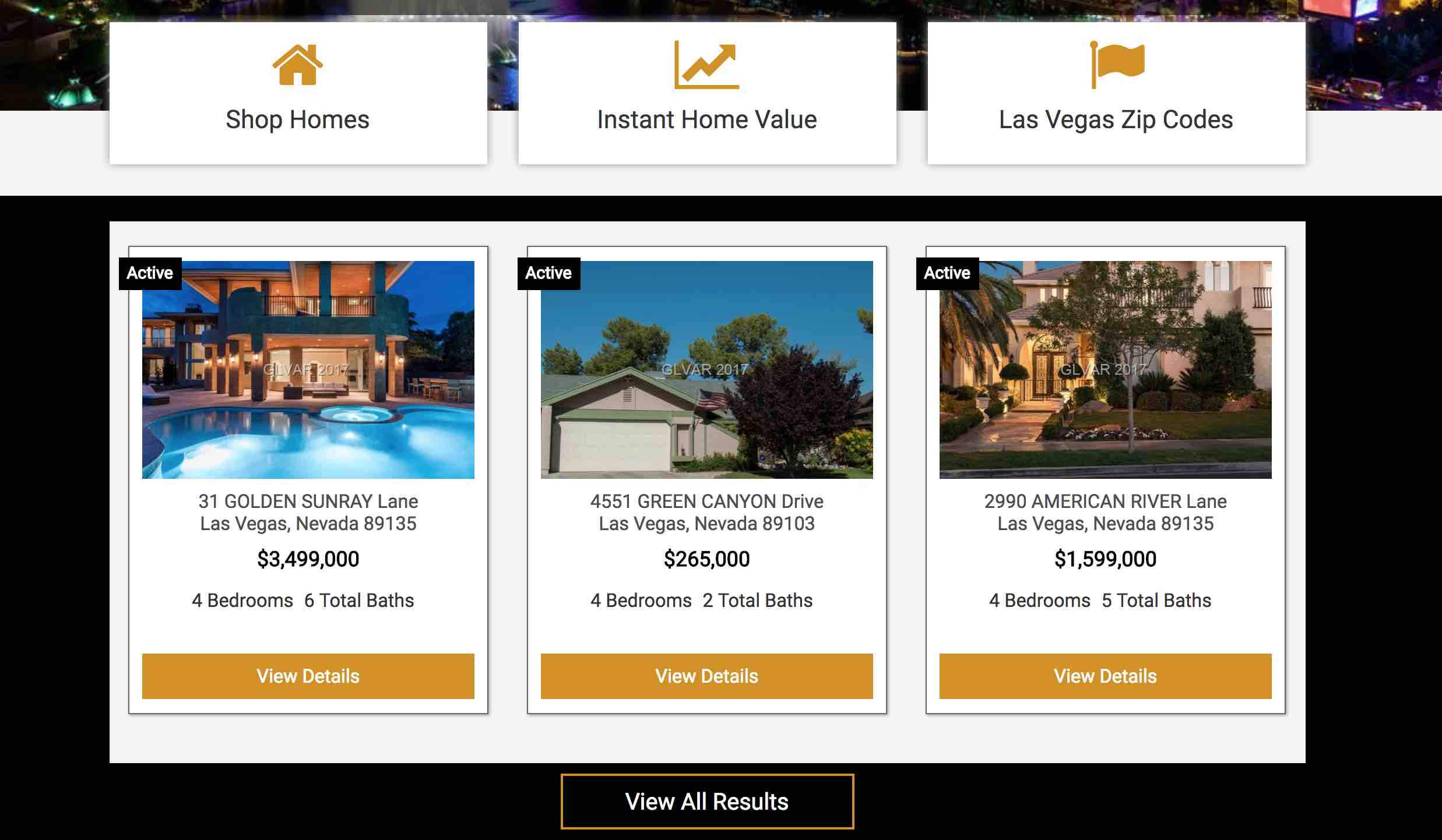 Home page of a BREW (Ballen Real Estate Website) with featured showcase listings