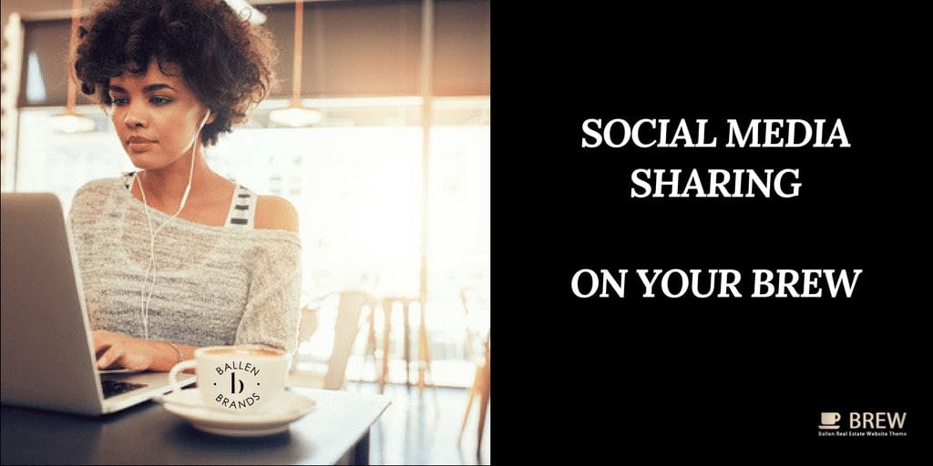 Woman is typing on a computer and the banner reads social sharing on your BREW