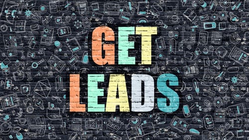 Get Leads is in various colors against a background of technology bricks