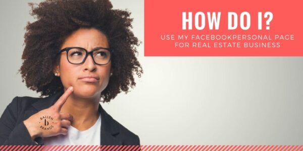 Young pretty woman in a suit jacket, tshirt, with glasses looks confused and is looking up at a sign that reads "how do i use my facebook personal page for business"