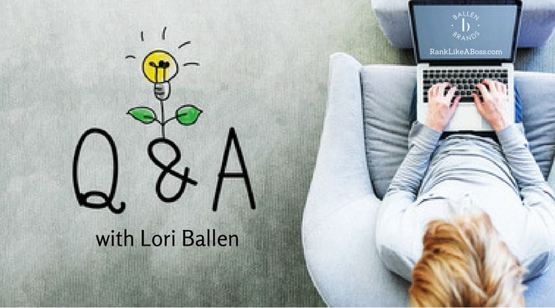 Woman is on her computer and the screen has RankLikeABoss.com and the Ballen Logo. The words Q & A with Lori Ballen are a banner near the woman. There's a lightbulb and leaves created like a plant to indicate "ideas"