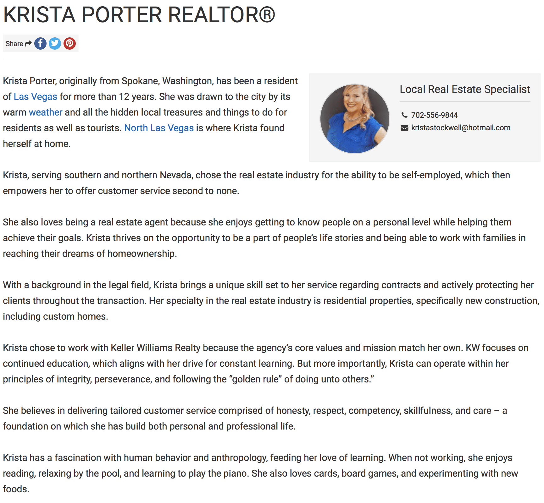 Krista Porter is a Las Vegas Real Estate with Lori Ballen Team Las Vegas