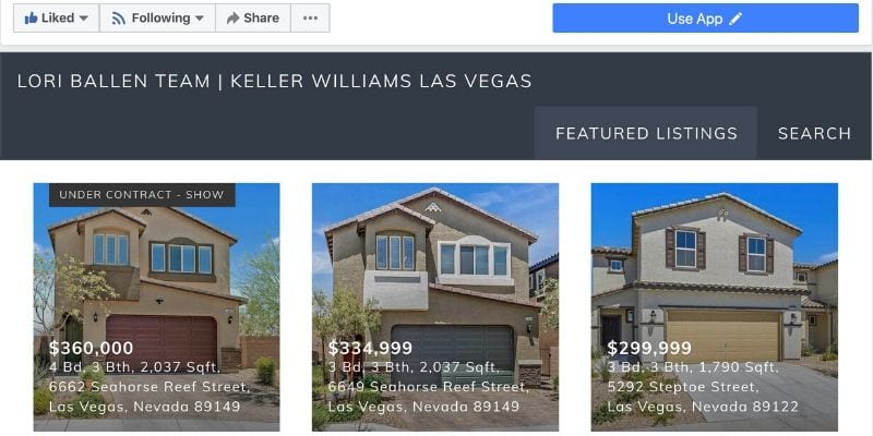 Facebook Pages that have 2000 followers or more can add IDX Broker for featured real estate listings.