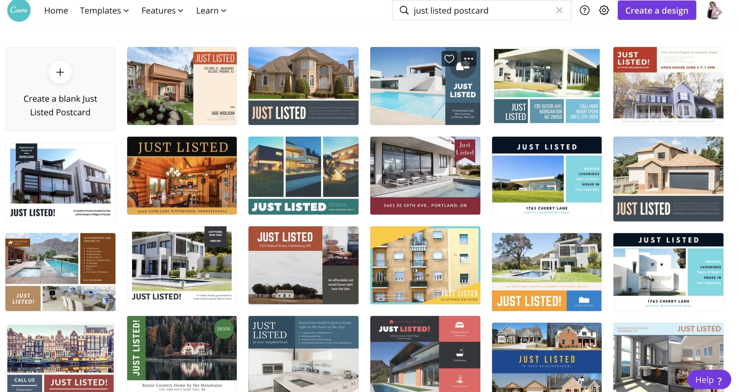 You can create Just listed postcards in Canva