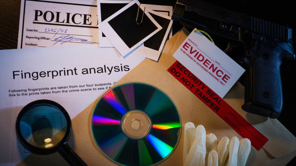 Evidence, true crime, CD, gloves, police, pictures, DNA