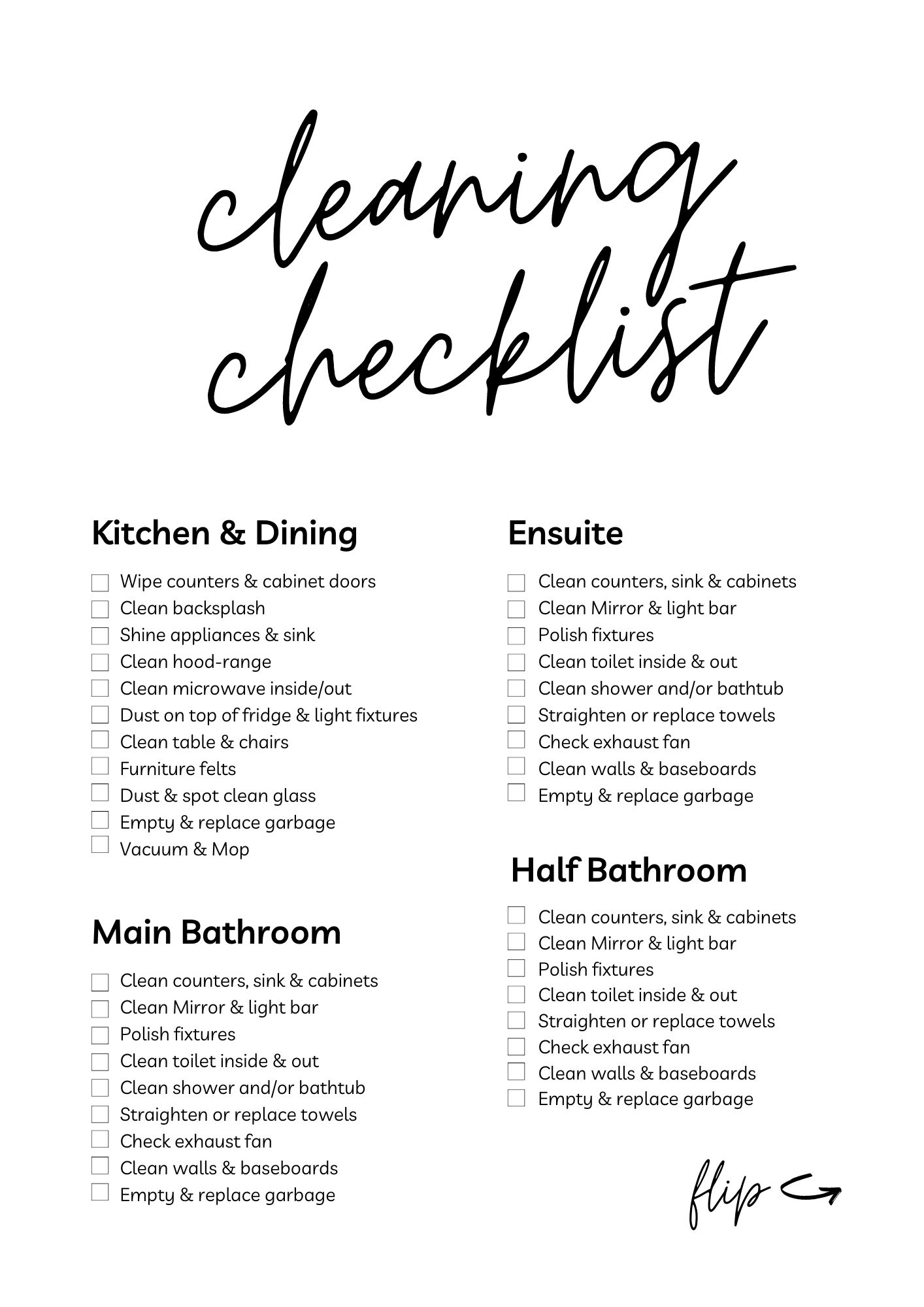 Cleaning Checklist page 1