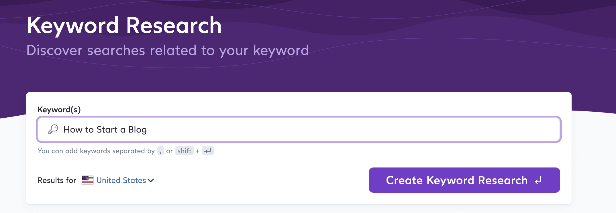 Surfer SEO has a simple keyword research tool