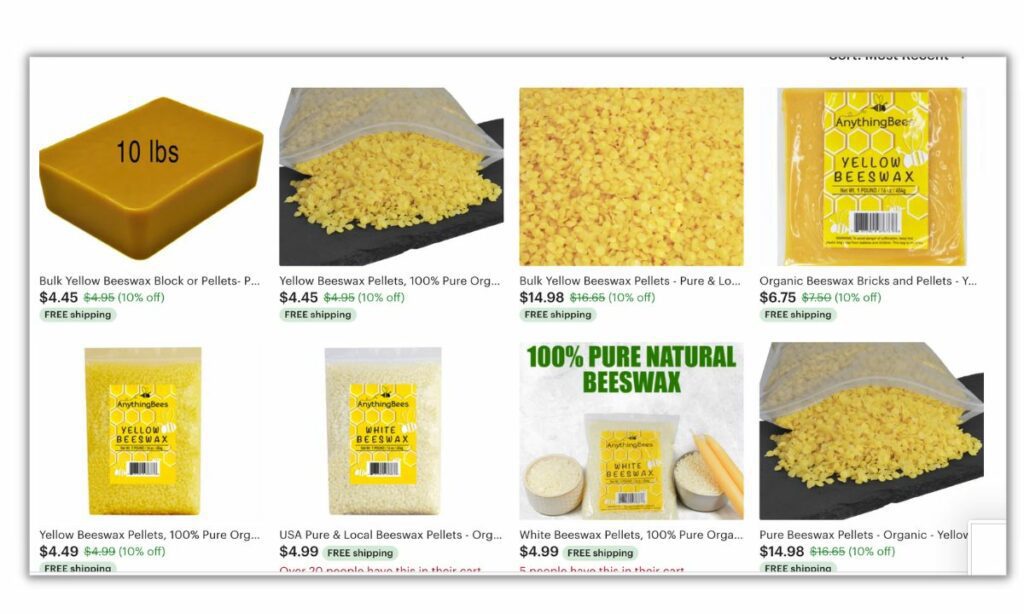 Etsy store that sells beeswax
