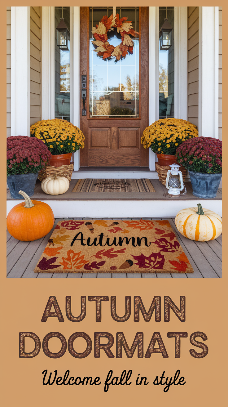  Greet your guests with a stylish autumnal doormat that reflects the warmth and charm of the season. Perfect for any entryway.