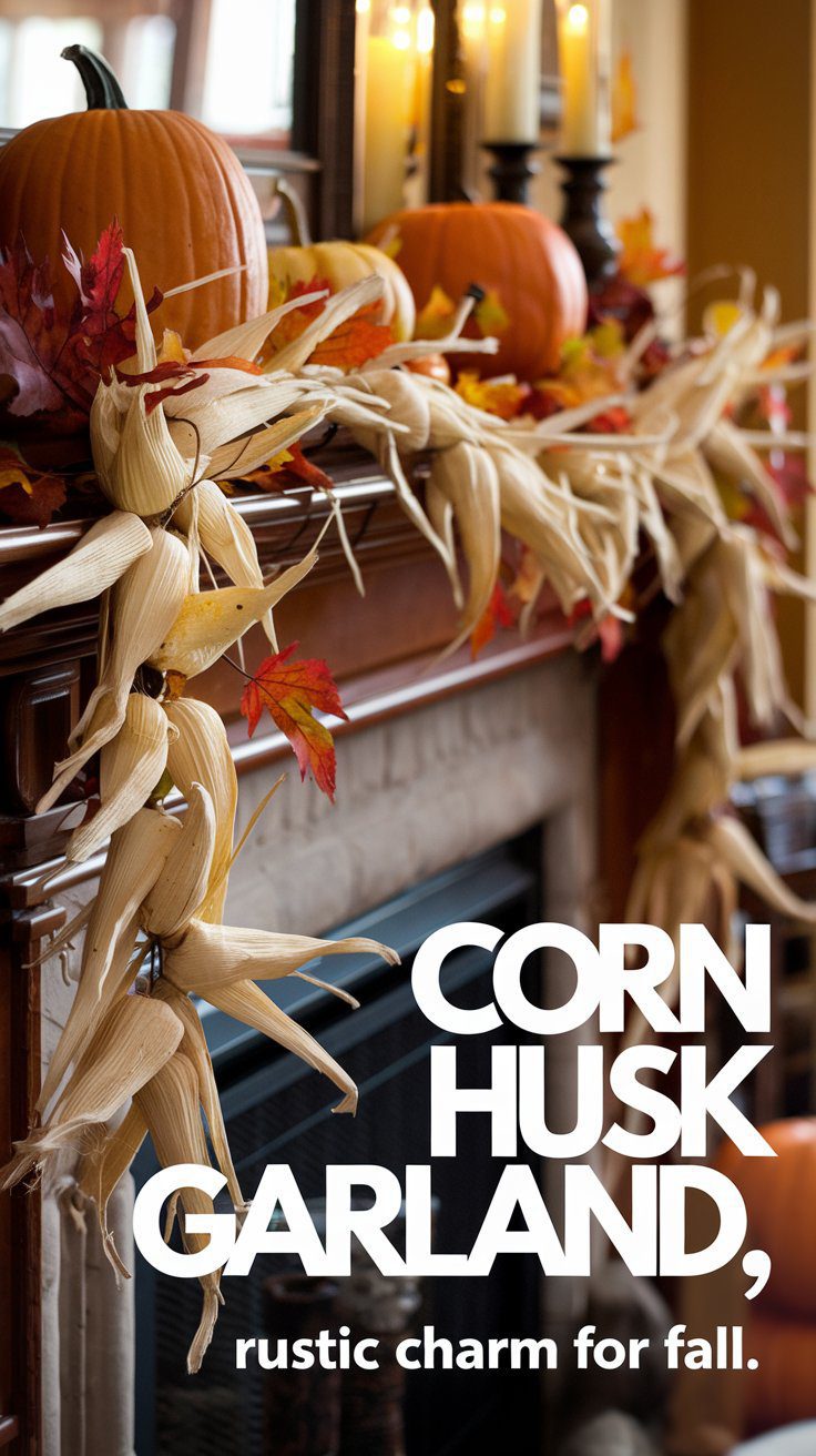 Add rustic charm to your fall decor with a handmade corn husk garland. Perfect for mantels, staircases, or porches.