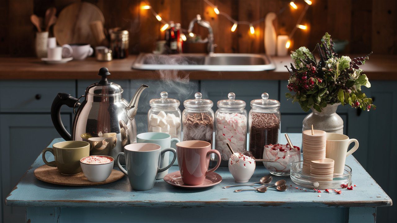 Finding the right spot for your hot chocolate bar is key to creating a welcoming vibe. It should be easy for everyone to get to and encourage chatting. Put it in a spot where people naturally gather to make it a hit.