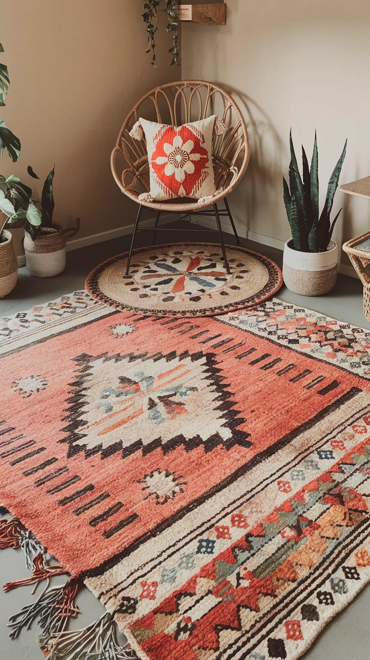 Pinterest Title: Layered Rugs for LessPinterest Description: Learn how to layer affordable rugs to create a cozy, boho vibe in your room without breaking the bank.