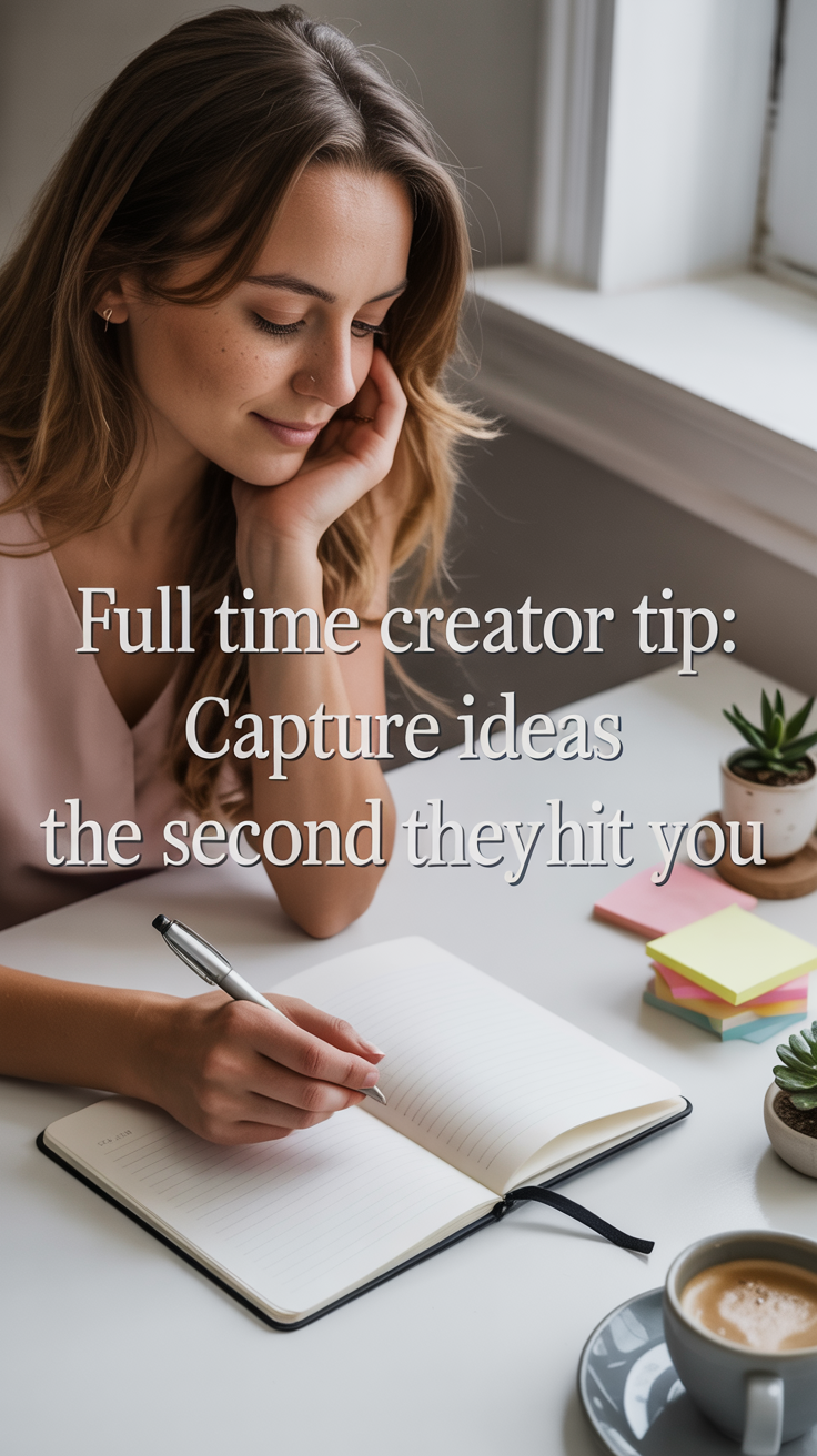 You don’t need a complicated system. Just something fast and frictionless. Voice notes, sticky notes, Notion, your Notes app — whatever keeps your ideas from disappearing. Creativity doesn’t always arrive when you’re “working.” It usually shows up while you’re driving, walking, or washing dishes. Catch it before it slips away.