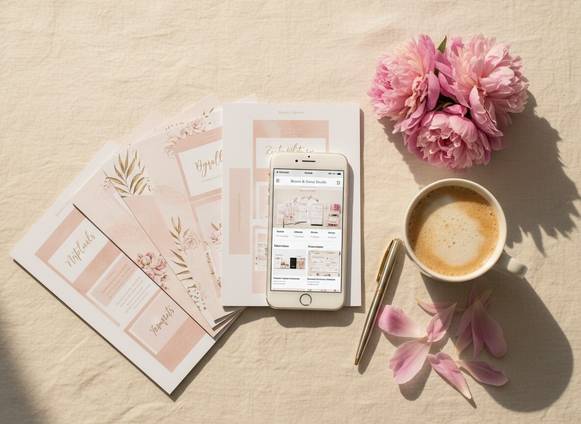 Printable templates and an Etsy shop on a phone screen — digital products to sell